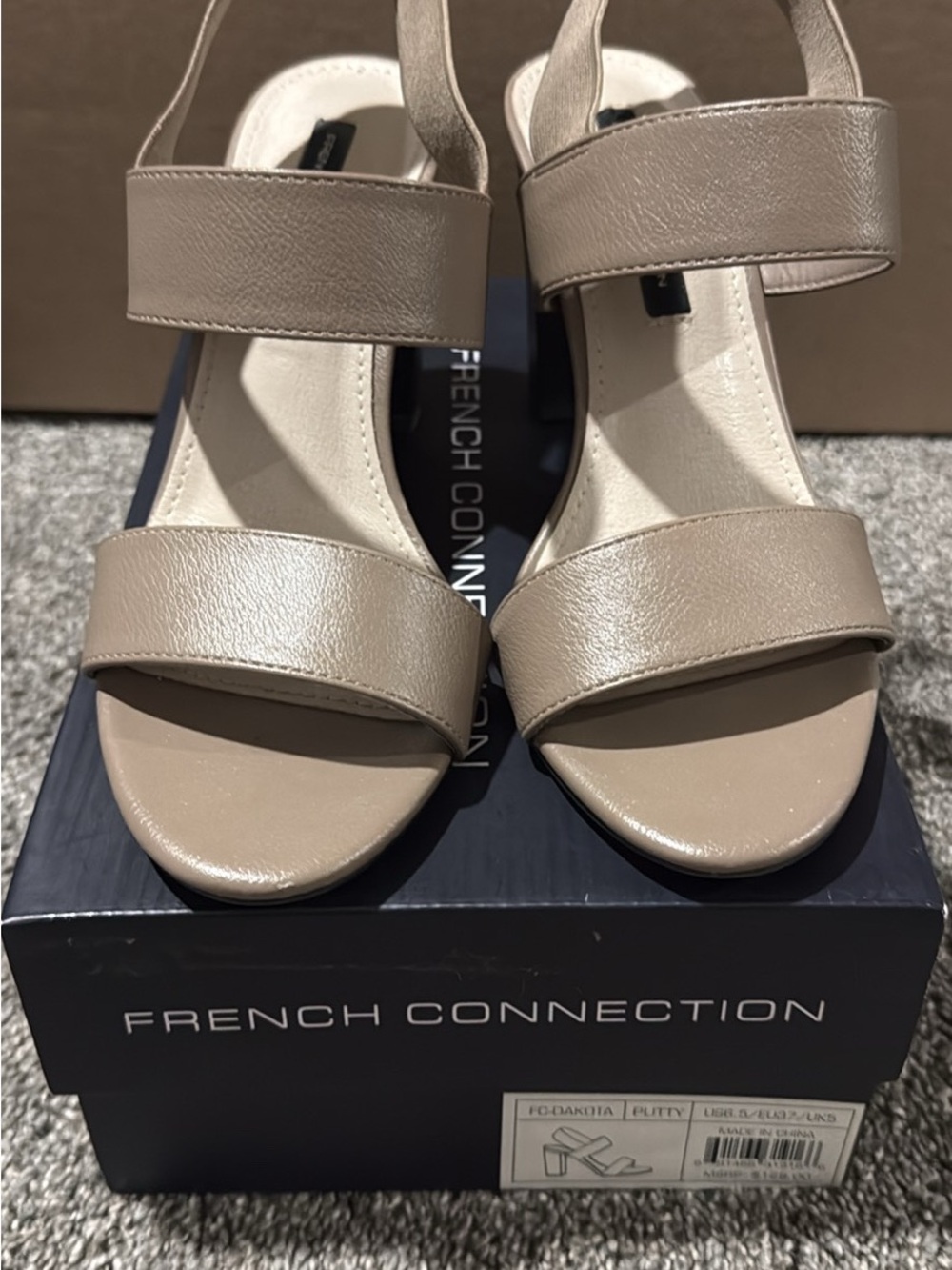French Connection Neutral Taupe Strap Block Heel Sandals